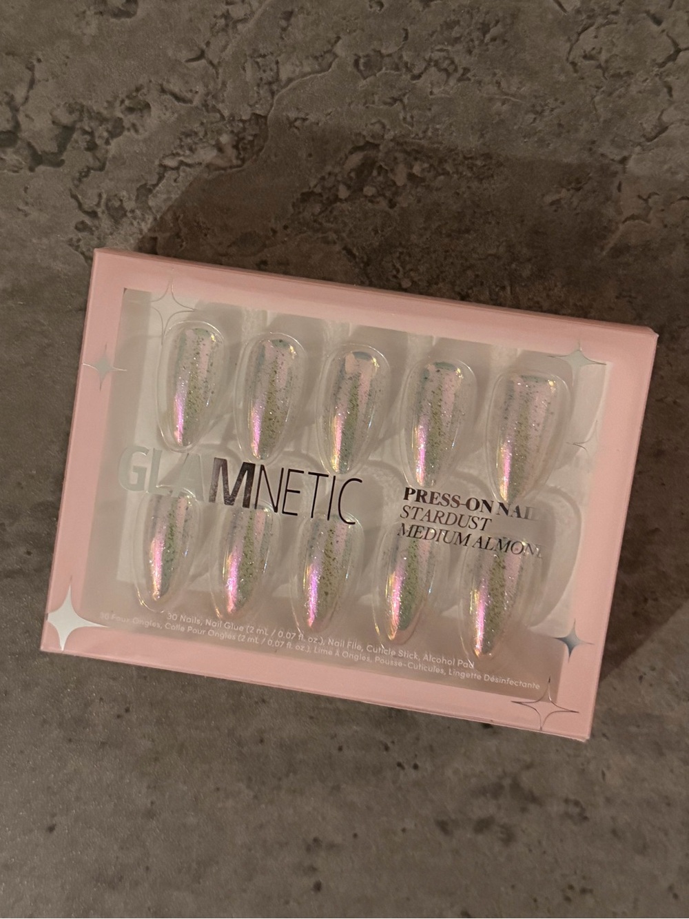 Glamnetic Stardust Medium Almond Press-On Nails - Iridescent Pink